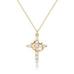 Gold Plated Crown Cross Necklace with Diamonds