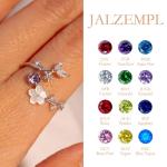 Birthstone Flower Ring for Women - Adjustable Silver