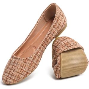 HEAWISH Women’s Tan Round Toe Ballet Flats