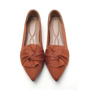 Brown Pointed Toe Ballet Flats with Bow