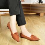 Brown Pointed Toe Ballet Flats with Bow