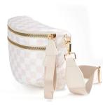 Beige Checkered Nylon Crossbody Bag for Women