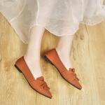 Brown Pointed Toe Ballet Flats with Bow