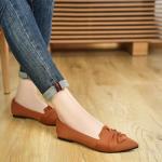 Brown Pointed Toe Ballet Flats with Bow
