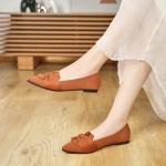 Brown Pointed Toe Ballet Flats with Bow