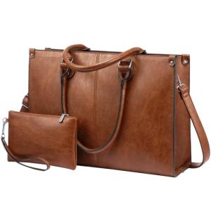 LOVEVOOK Vintage Leather Laptop Tote Bag