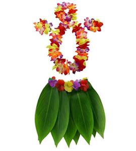 JEKANEL Ti Leaf Hula Skirt and Flower Leis