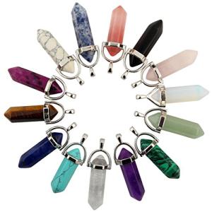 14pcs Bullet Shape Healing Crystal Pendants Set