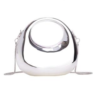 Mini Crescent Silver Clutch Purse with Chain