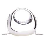 Mini Crescent Silver Clutch Purse with Chain