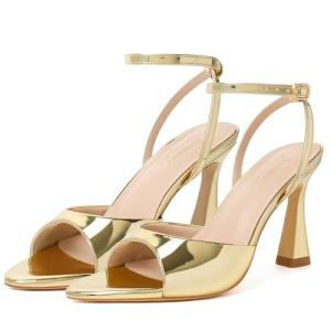 Susanny Gold Strappy Block Heel Sandals for Women