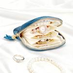 Teal Blue Velvet Travel Jewelry Organizer Pouch