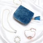 Teal Blue Velvet Travel Jewelry Organizer Pouch