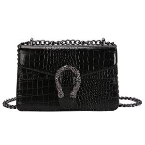 DEEPMEOW Black Crocodile Grain Crossbody Bag