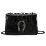 DEEPMEOW Black Crocodile Grain Crossbody Bag