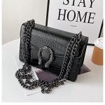 DEEPMEOW Black Crocodile Grain Crossbody Bag