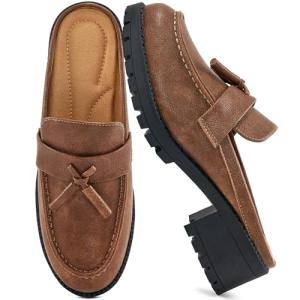 Ablanczoom Women's Backless Tassel Platform Loafers