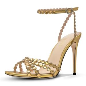 Hochfart Gold Rhinestone Strappy Stiletto Heels