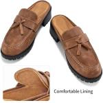 Ablanczoom Women's Backless Tassel Platform Loafers