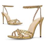 Hochfart Gold Rhinestone Strappy Stiletto Heels