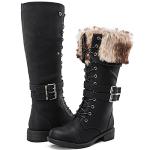 Lace-Up Black Mid Calf Combat Boots for Women