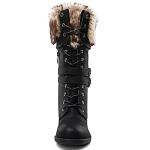 Lace-Up Black Mid Calf Combat Boots for Women