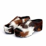 XOBZJH Beige Calfskin Chunky Clog Slide for Women