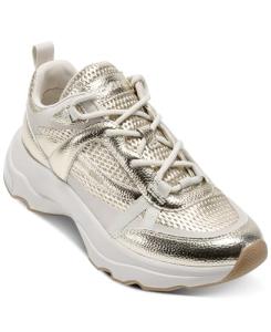 DKNY Women's White Gold Sneakers, Size 6.5