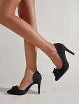 Black Bow Heels Pointed Toe Wedding Pumps
