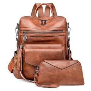 Brown Anti-theft PU Leather Backpack Purse