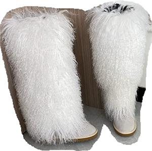 Mongolian Sheep Fur Knee-High Snow Boots for Women