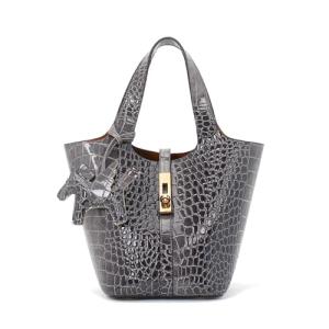 Deep Grey Vegan Leather Crocodile Tote Bag
