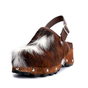 XOBZJH Women's Luxury Cowhide Hair Platform Clogs