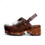 XOBZJH Women's Luxury Cowhide Hair Platform Clogs