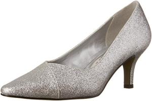 Silver Glitter Chiffon Pointed Toe Pumps for Women