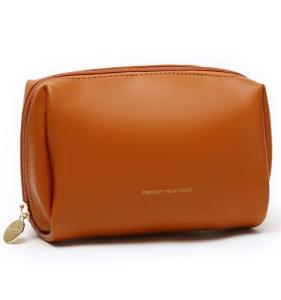 Aveniee Brown Vegan Leather Travel Makeup Bag