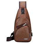 Hebetag Brown PU Leather Sling Bag with USB Port
