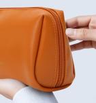 Aveniee Brown Vegan Leather Travel Makeup Bag