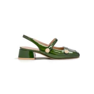 Green Slingback Mary Jane Heels with Chunky Heel