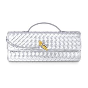 Joryin Silver Woven Leather Evening Clutch Bag