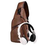 Hebetag Brown PU Leather Sling Bag with USB Port