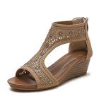WOJWSKI Women's Open Toe Wedge Sandal in Brown