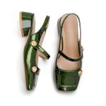 Green Slingback Mary Jane Heels with Chunky Heel