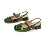 Green Slingback Mary Jane Heels with Chunky Heel