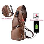 Hebetag Brown PU Leather Sling Bag with USB Port