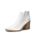 DREAM PAIRS Women's White Chunky Heel Ankle Boots