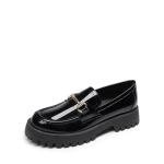 Chic Women's Black Patent Chunky Loafers