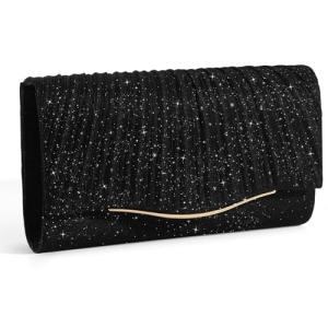 Sparkly Black Evening Clutch with Chain Strap