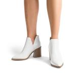 DREAM PAIRS Women's White Chunky Heel Ankle Boots