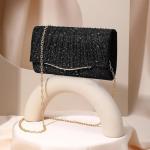 Sparkly Black Evening Clutch with Chain Strap